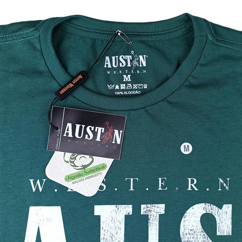 Camiseta Masculina Austin Western Verde Estampada - Foto 3