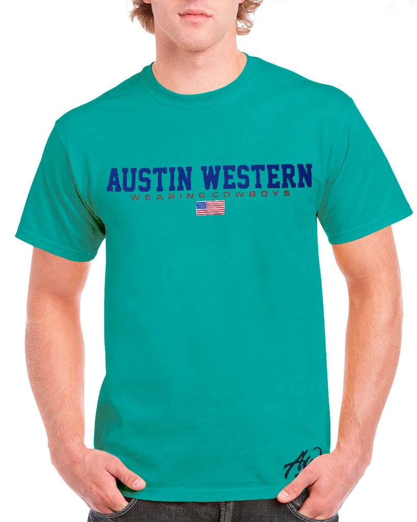Camiseta Masculina Austin Western Verde USA Wearing Cowboys - Foto 0