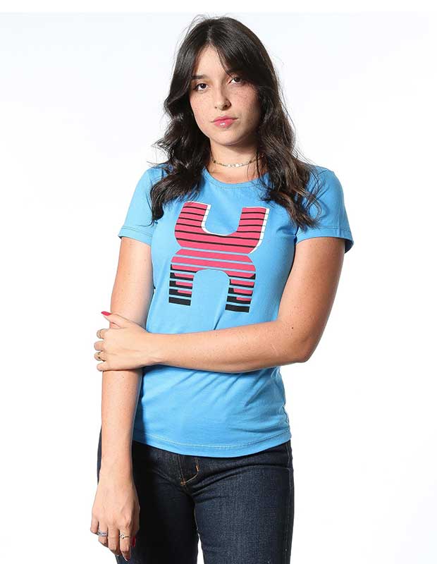 Camiseta TXC Feminina Manga Curta Azul Logo TXC Vermelho - Foto 0
