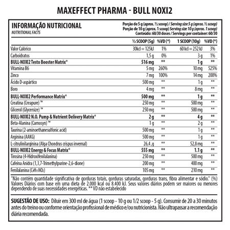 Bull-Noxi2 Pré Treino MaxEffect Pharma 300g - Foto 3