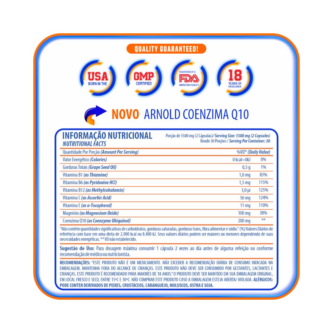Kit 10un Coenzima Q10 200mg Arnold Nutrition 60 Softgels - Foto 3