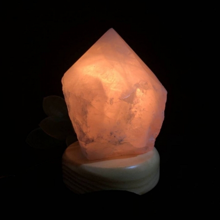Luminária Bivolt 20cm Com Pedra Natural Quartzo Rosa de Ponta