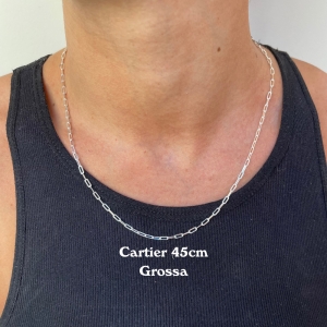 Colar de Prata Nobre Alta Joalheria Certificado Cartier 45cm Grossa Masculino e Feminino