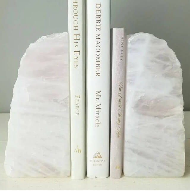 Suporte Aparador de Livros Com Pedra Natural Quartzo Branco