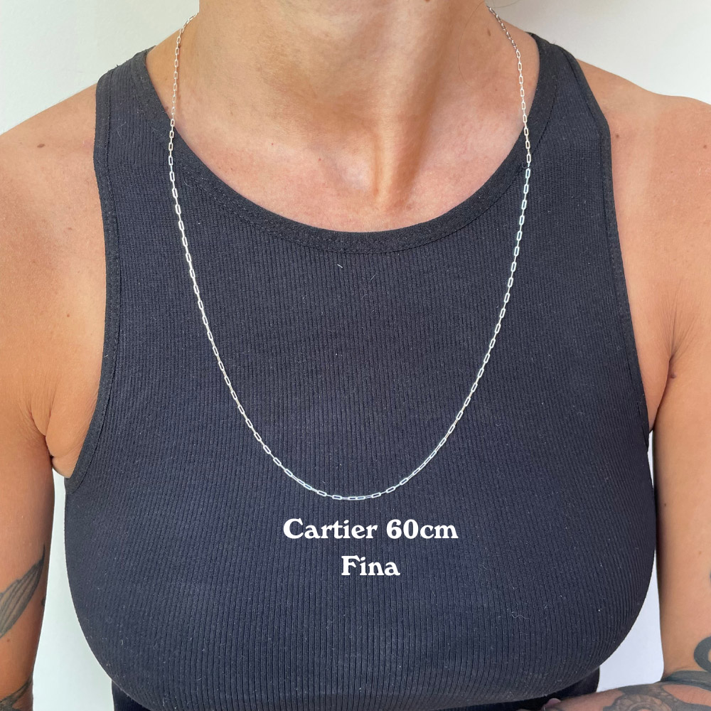 Colar de Prata Nobre Alta Joalheria Certificado Cartier 60cm Fina Masculino e Feminino