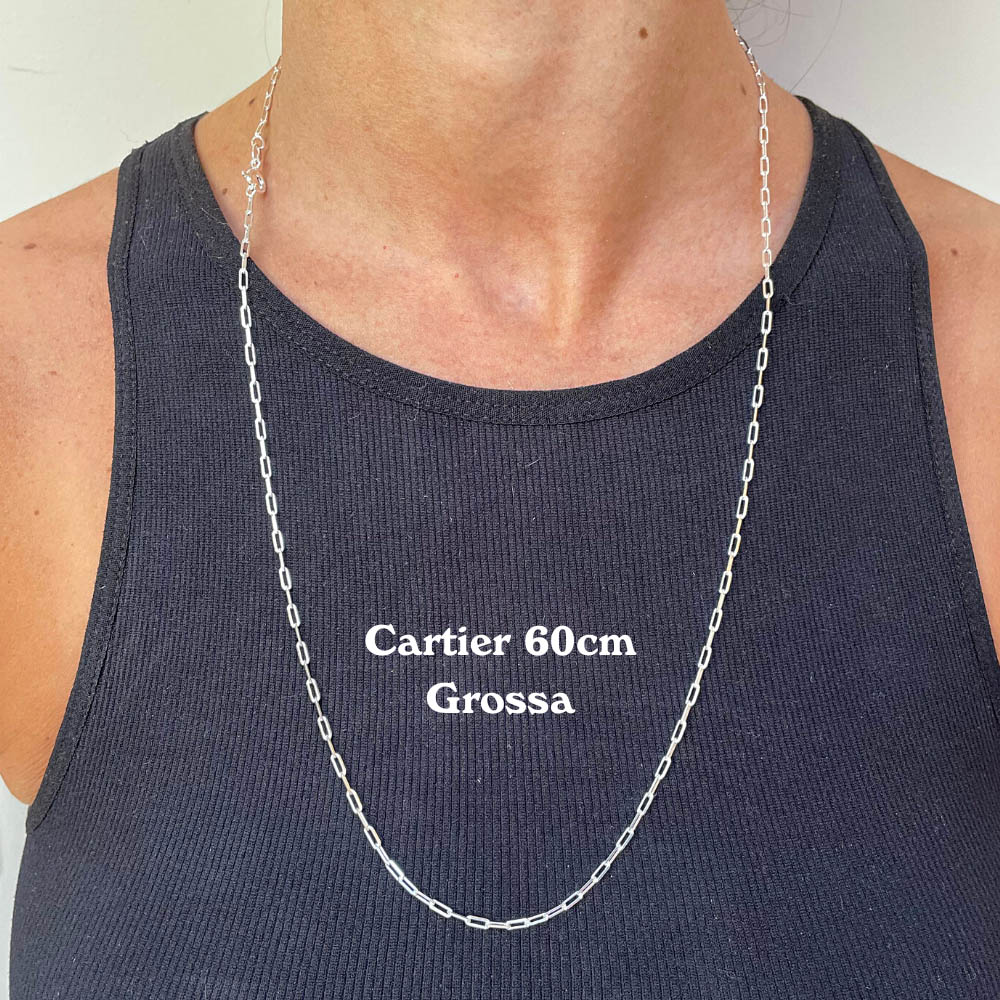 Colar de Prata Nobre Alta Joalheria Certificado Cartier 60cm Grossa Masculino e Feminino