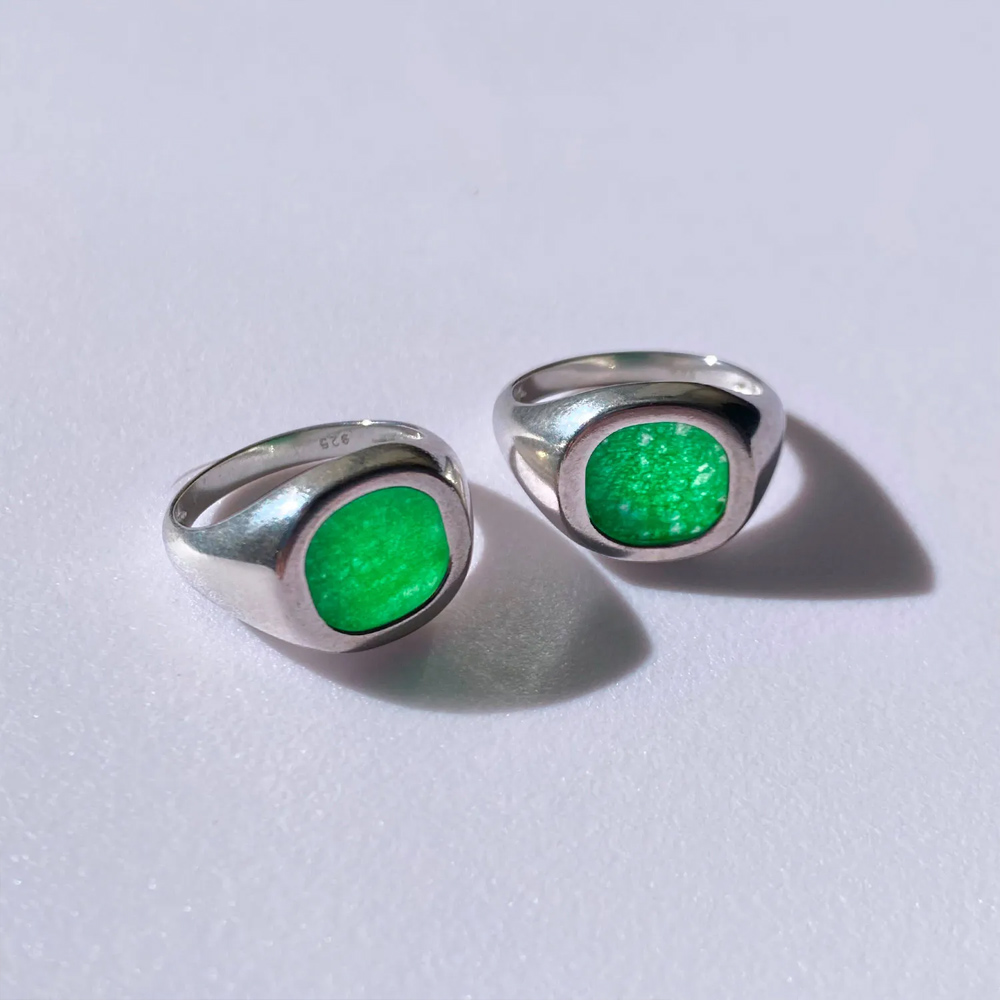 Par de Anéis de Prata Nobre Jade Verde Pedra Natural