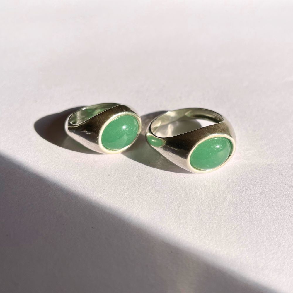 Par de Anéis de Prata Nobre Quartzo Verde