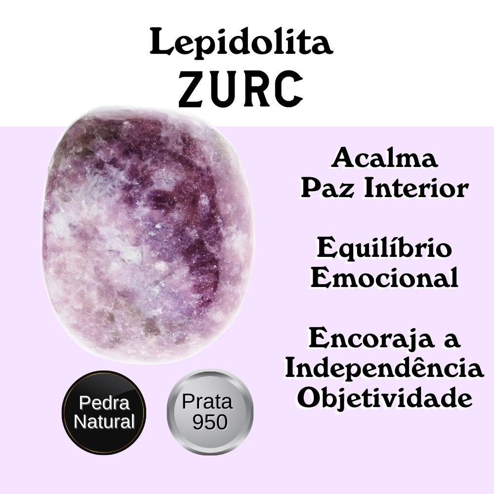 Pingente de Prata Nobre Alta Joalheria Certificado Ponta Cristal Com Pedra Natural Lepidolita