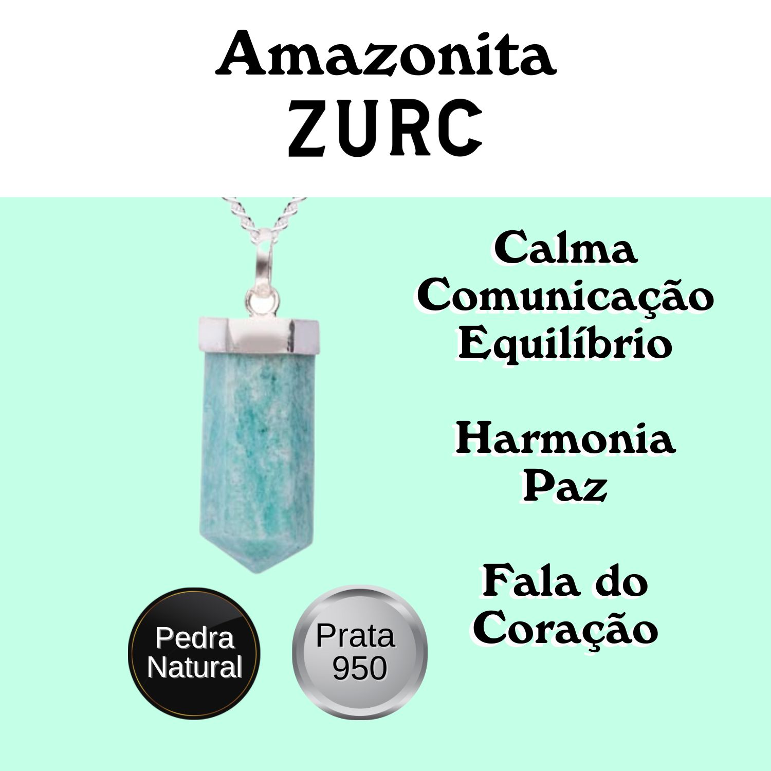 Pingente de Prata Nobre Alta Joalheria Certificado Ponta Pedra Natural Amazonita Pequeno