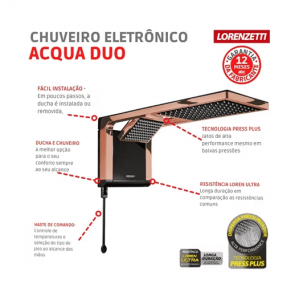 Chuveiro Acqua Duo ULTRA Black/Rose Gold 127V 5500W LORENZETTI - Foto 3