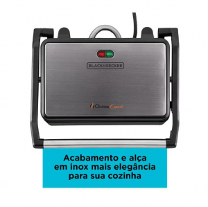 Grill Elétrico Com Prensa Acabamento Inox 800W 127V BLACK+DECKER - Foto 1