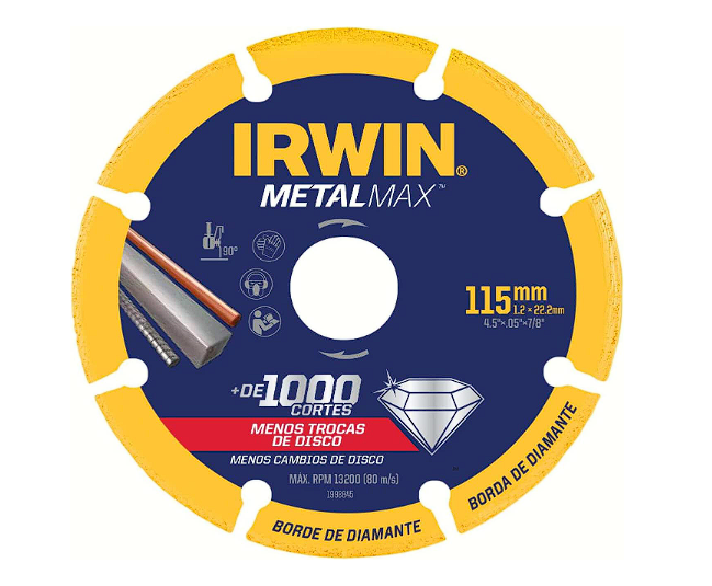 Disco de Corte Diamantado MetalMax 4.1/2 115mm Furo 22mm IRWIN - Foto 0