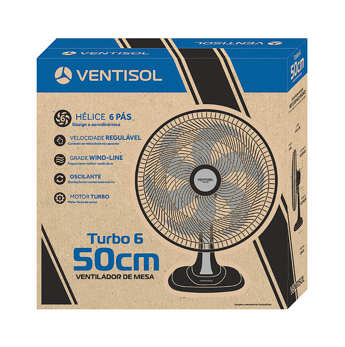 Ventilador de Mesa Turbo 220V 50cm 6 Pás Oscilante Preto VENTISOL - Foto 3