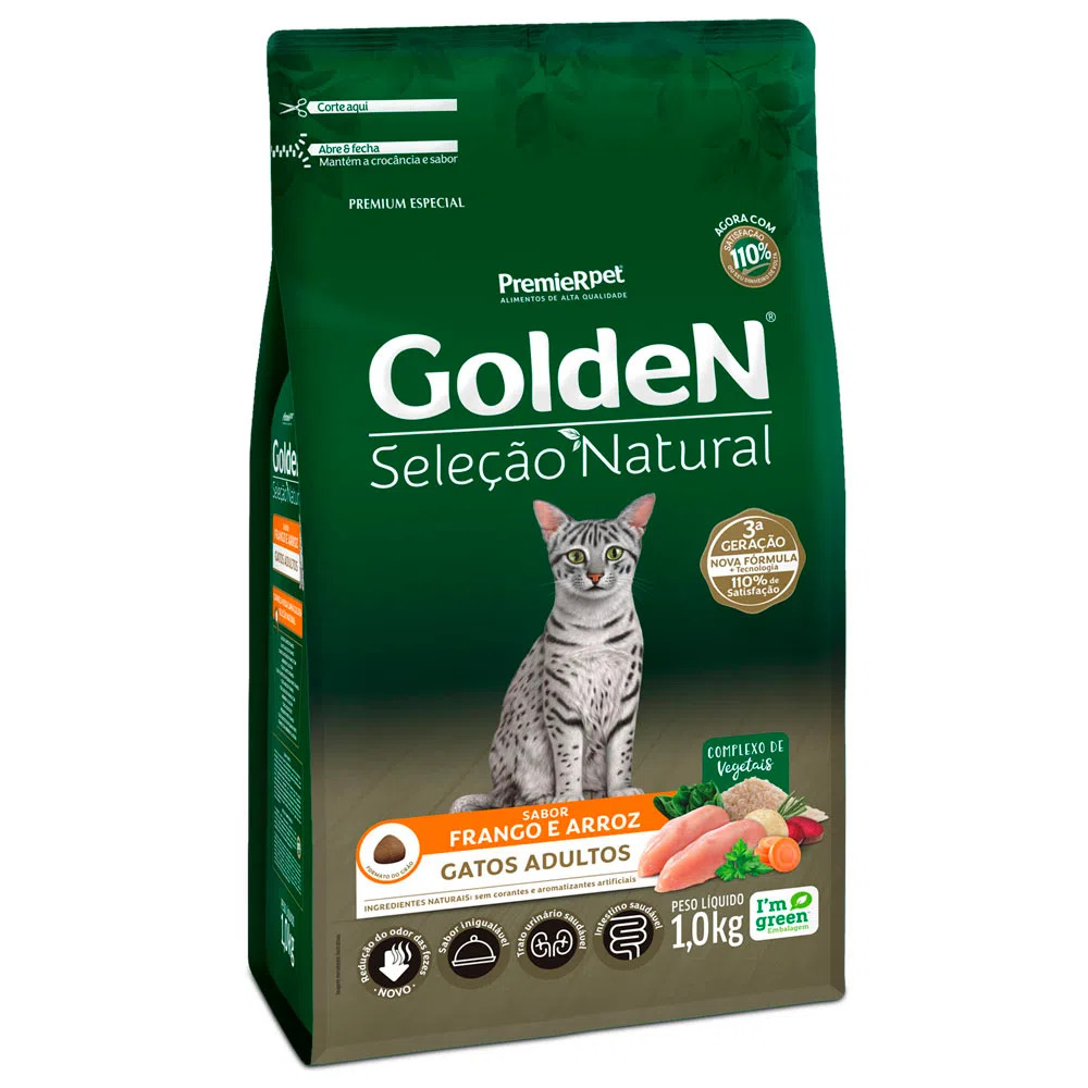 Ração Golden Seleção Natural para Gatos Adultos - Frango e Arroz 1kg
