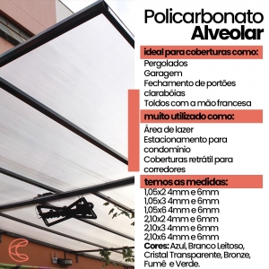 CHAPA DE POLICARBONATO FUME ALVEOLAR 2,10X4,00 4MM