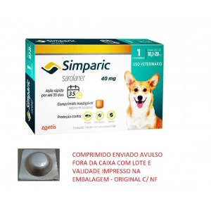 Simparic Cães 10,1 a 20 kg 40 mg  1 Comprimido - Zoetis