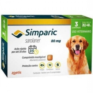 Simparic Cães 20,1 a 40 kg 80 mg 3 comprimidos - Zoetis