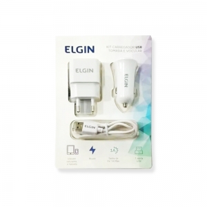 Kit Carregadores ELGIN Tomada e Veicular com Fonte e Cabo USB 1A