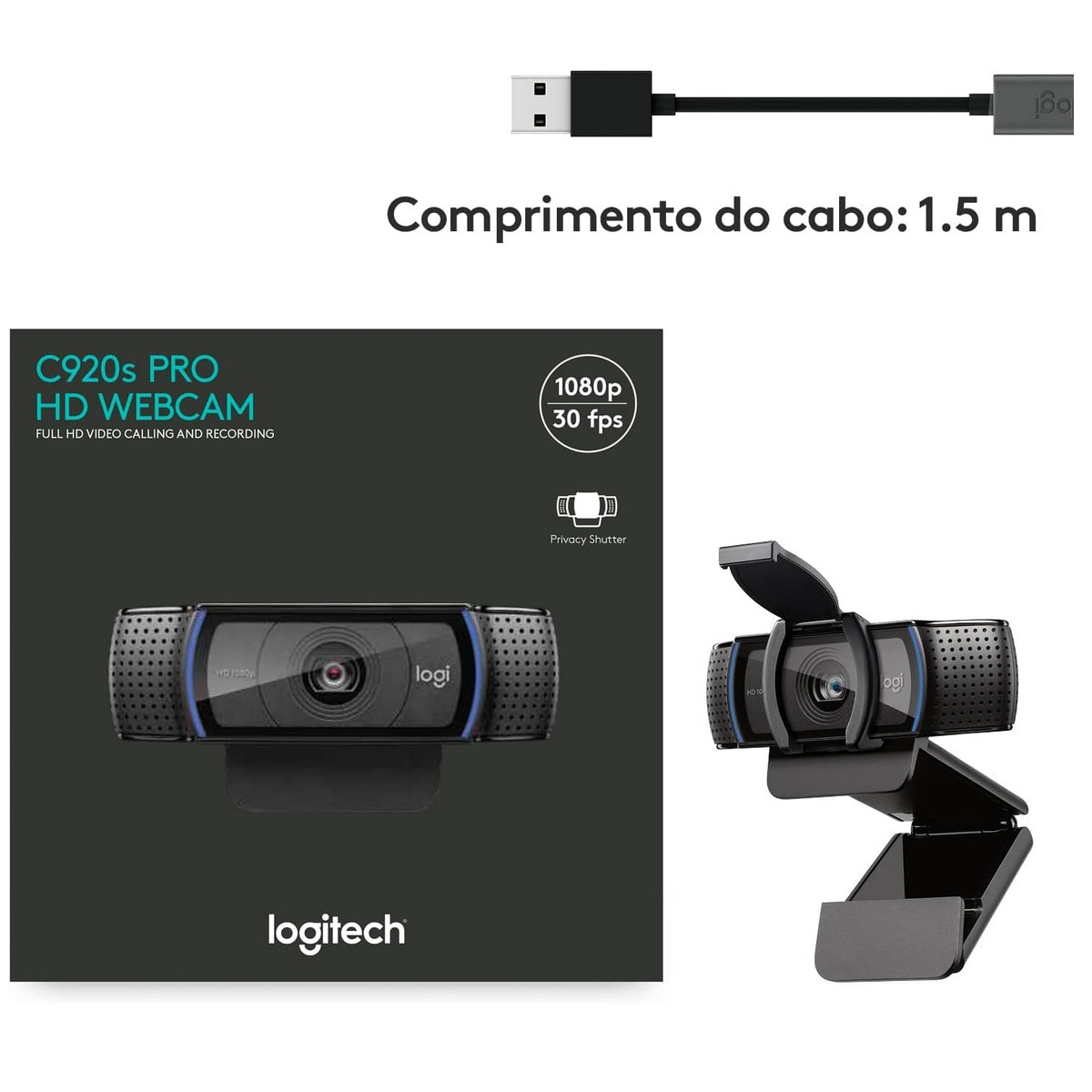 Webcam Logitech C920s Full HD 1080p Com Microfone - Foto 7