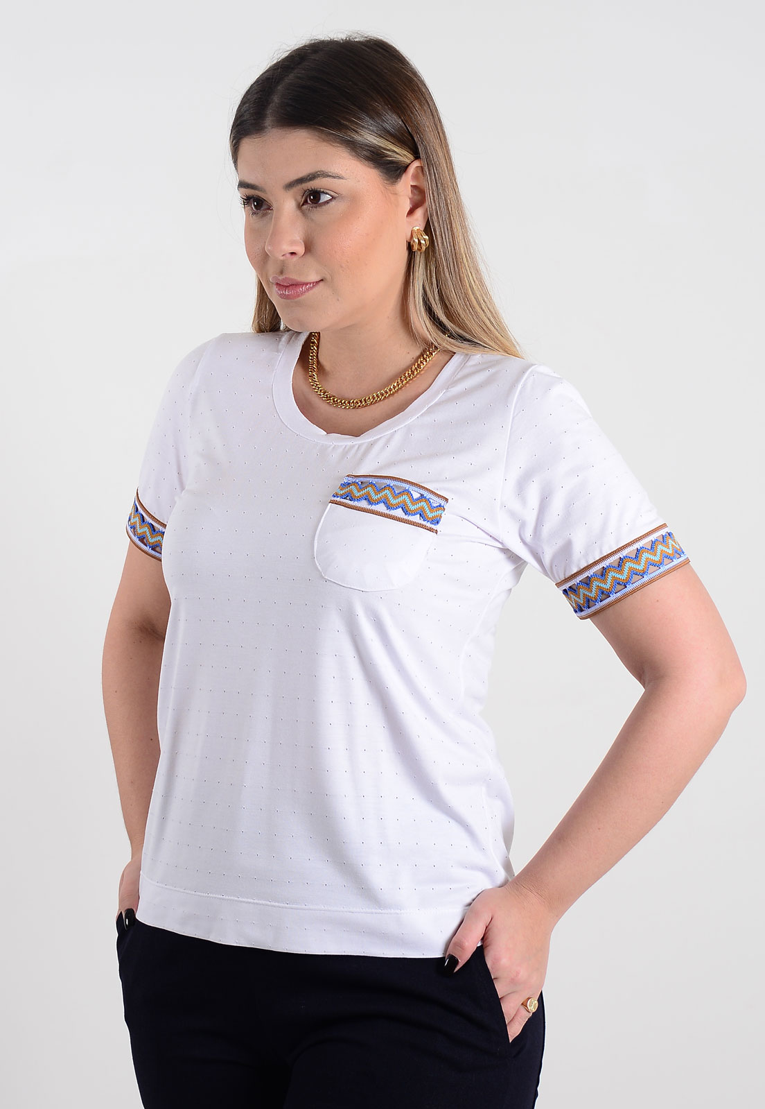 T-shirt Mamorena de malha com detalhe de elástico