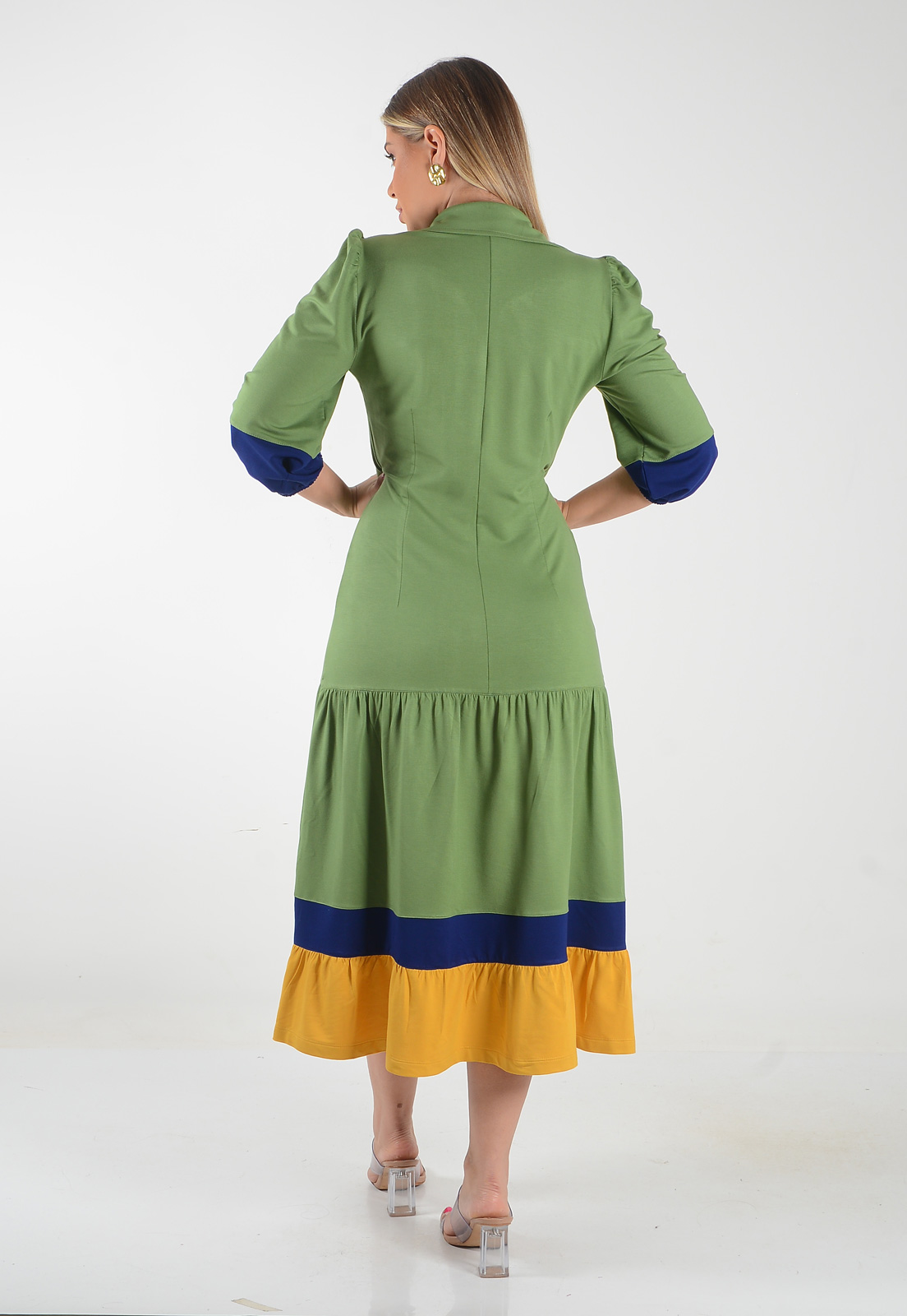 Vestido Mamorena Midi de Malha Moletinho Tricolor