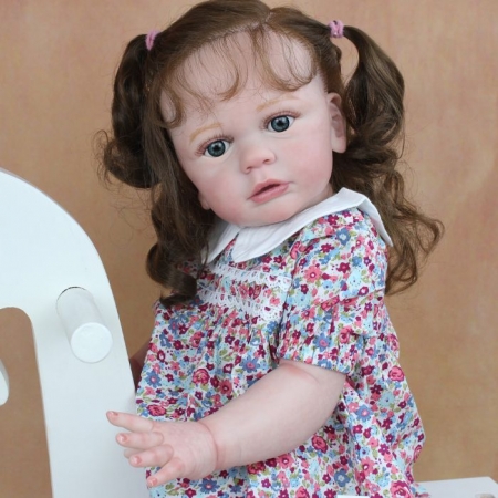 Bebê Reborn Soft Silicone, Cabelo Comprido, Pele 3D-Paint, Real 24 ", 60 cm