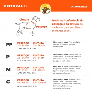 Peitoral H para Cachorro de Poliéster com Fivela Curva em Nylon Doge