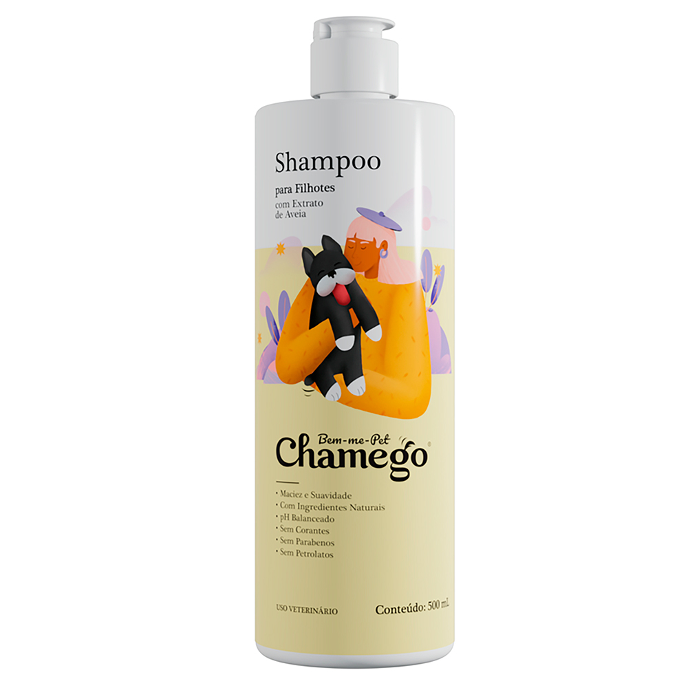 Shampoo para Cão ou Gato com Ingredientes Naturais Filhotes 500ml Chamego