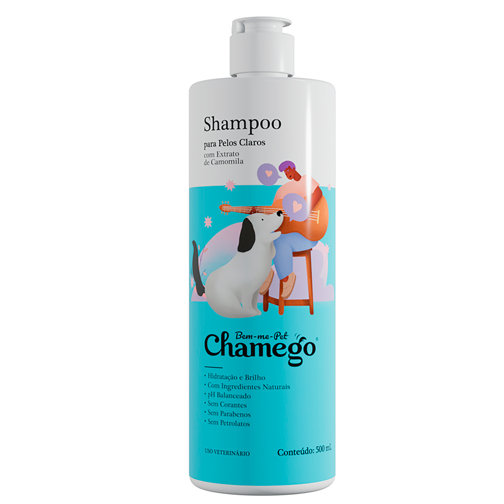 Shampoo para Cão ou Gato com Ingredientes Naturais Pelos Claros 500ml Chamego