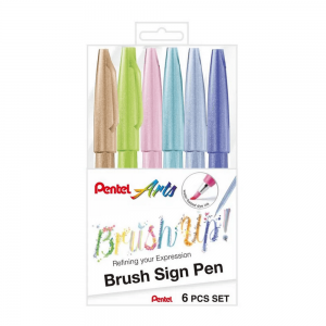 Marcador Brush Sign Pen Touch com 6 Cores (Ref. KITBRUSH-6) Pentel