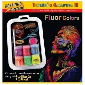Tinta Facial Rostinho Pintado Fluo Colors com 6 Cores + Pincel + Glitter (1081) ColorMake