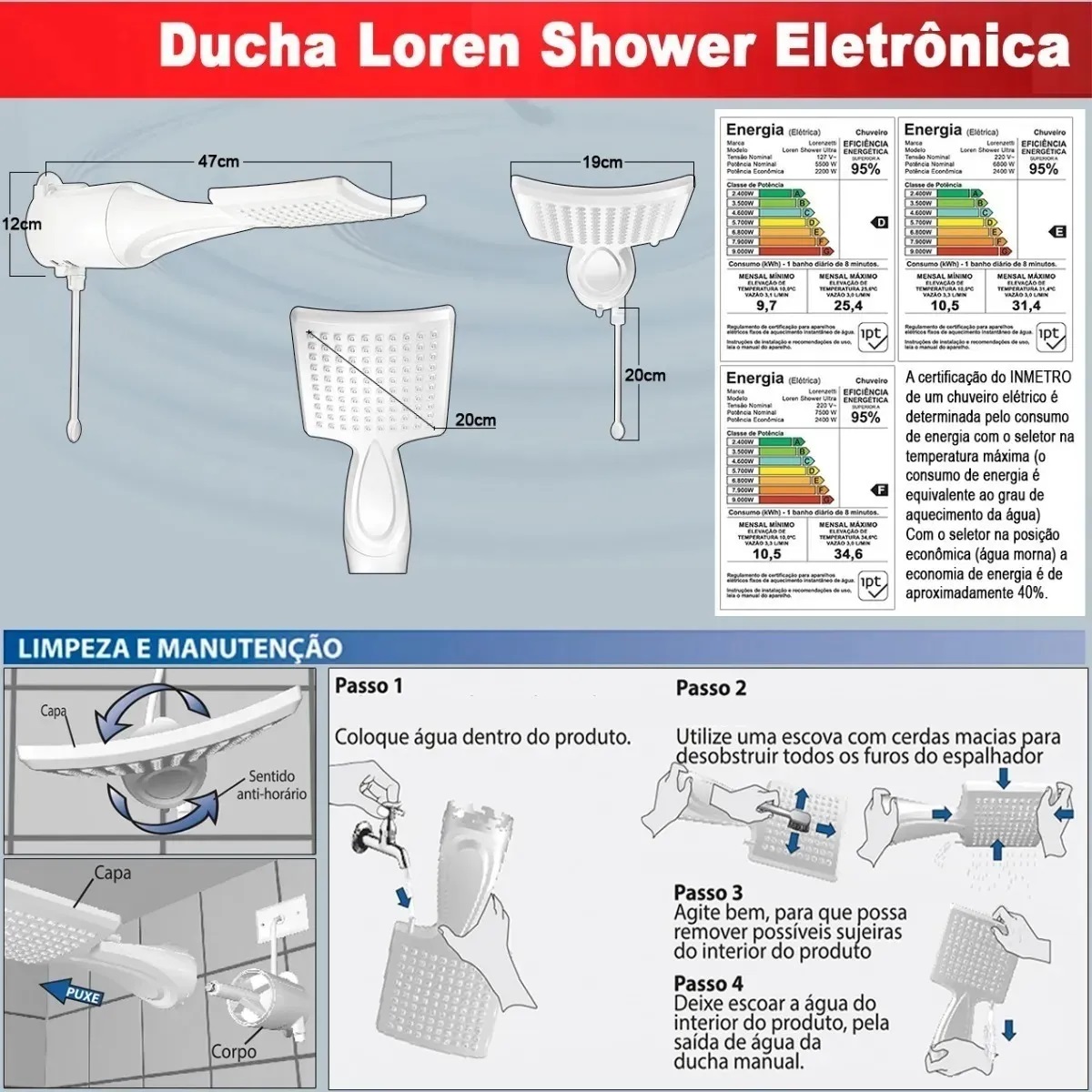 Ducha loren shower eletronica 7500W 220 V Lorenzetti