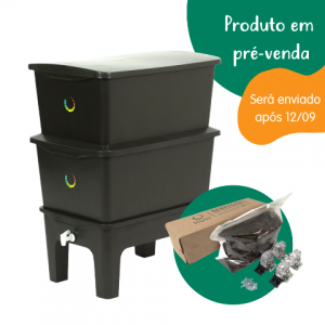 Composteira Humi 90L - Preta + Kit Compostagem + Kit Rodízios (pré-venda)