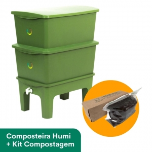 Composteira Humi 90L - Verde + Kit Compostagem