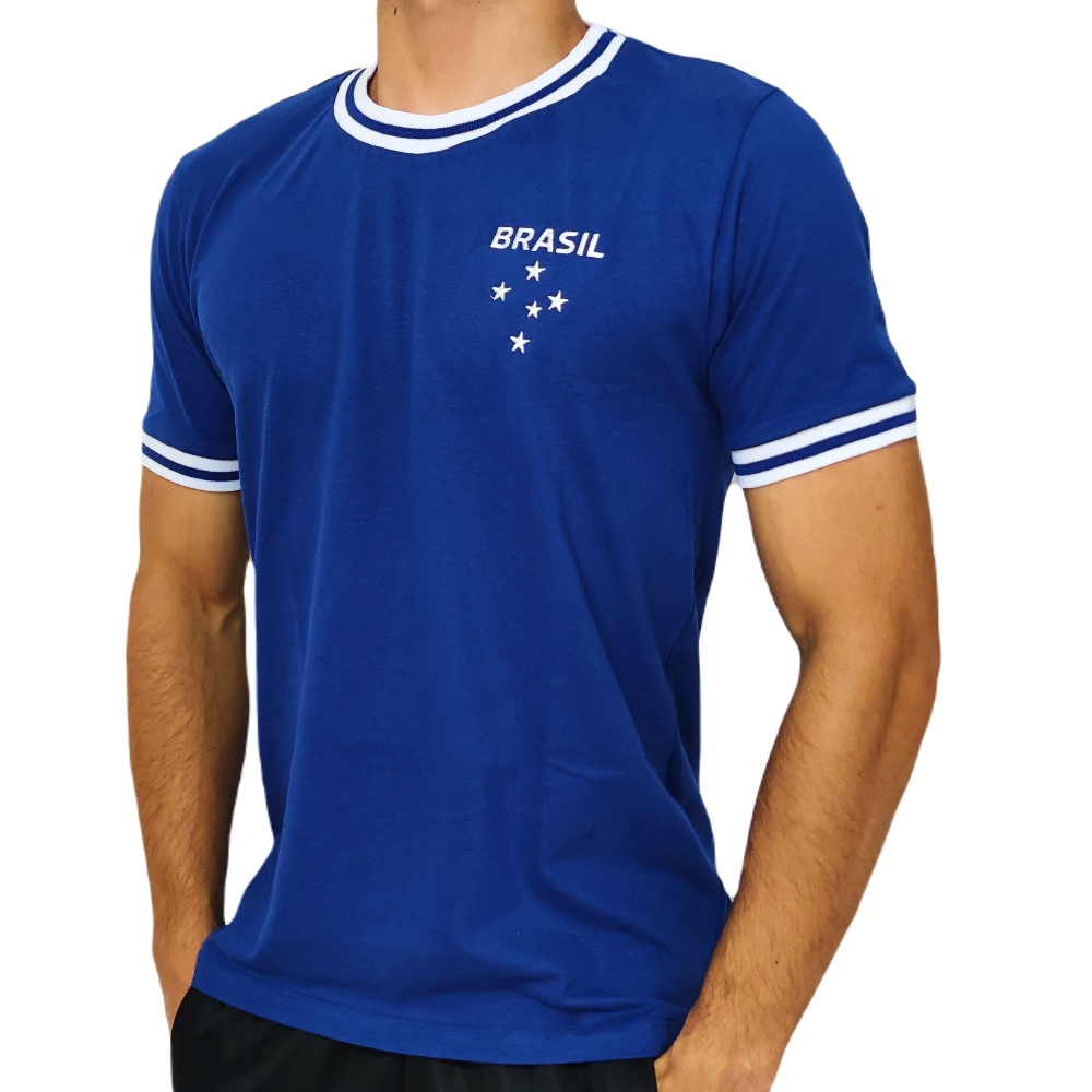 Camisa Brasil Nações Algodão Azul - Masculino
