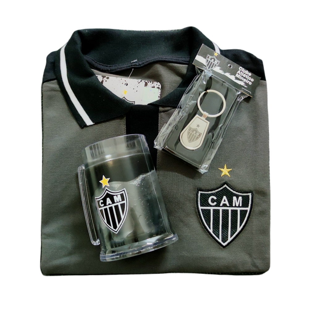 Kit Atlético Mineiro Oficial - Camisa Polo Mescla + Caneca + Chaveiro - Masculino