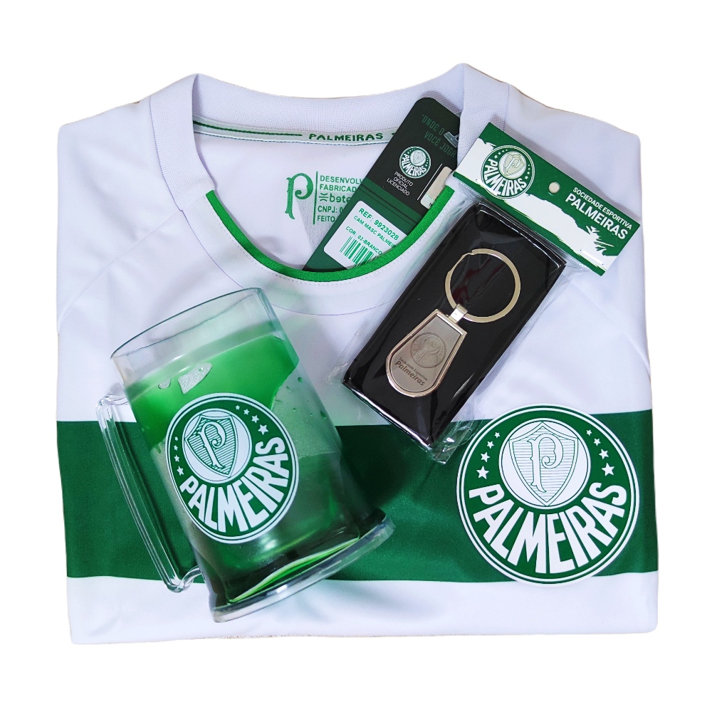Kit Palmeiras Oficial - Camisa Power Branca + Caneca + Chaveiro - Masculino