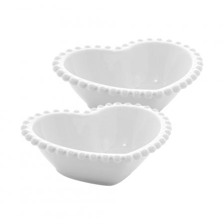 Conjunto 2 Bowls de Porcelana Coração Beads Branco 15x13x5cm