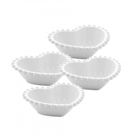 Conjunto 4 Bowls Porcelana Coração Beads Branco13x11x4cm