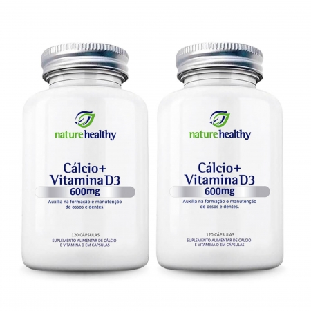 Cálcio 600mg + Vitamina D3 em Cápsulas - 2 Potes