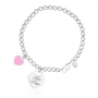 Bracelete Bola Texto e Coração Rosa Personalizado Dupla Face Coração em Prata
