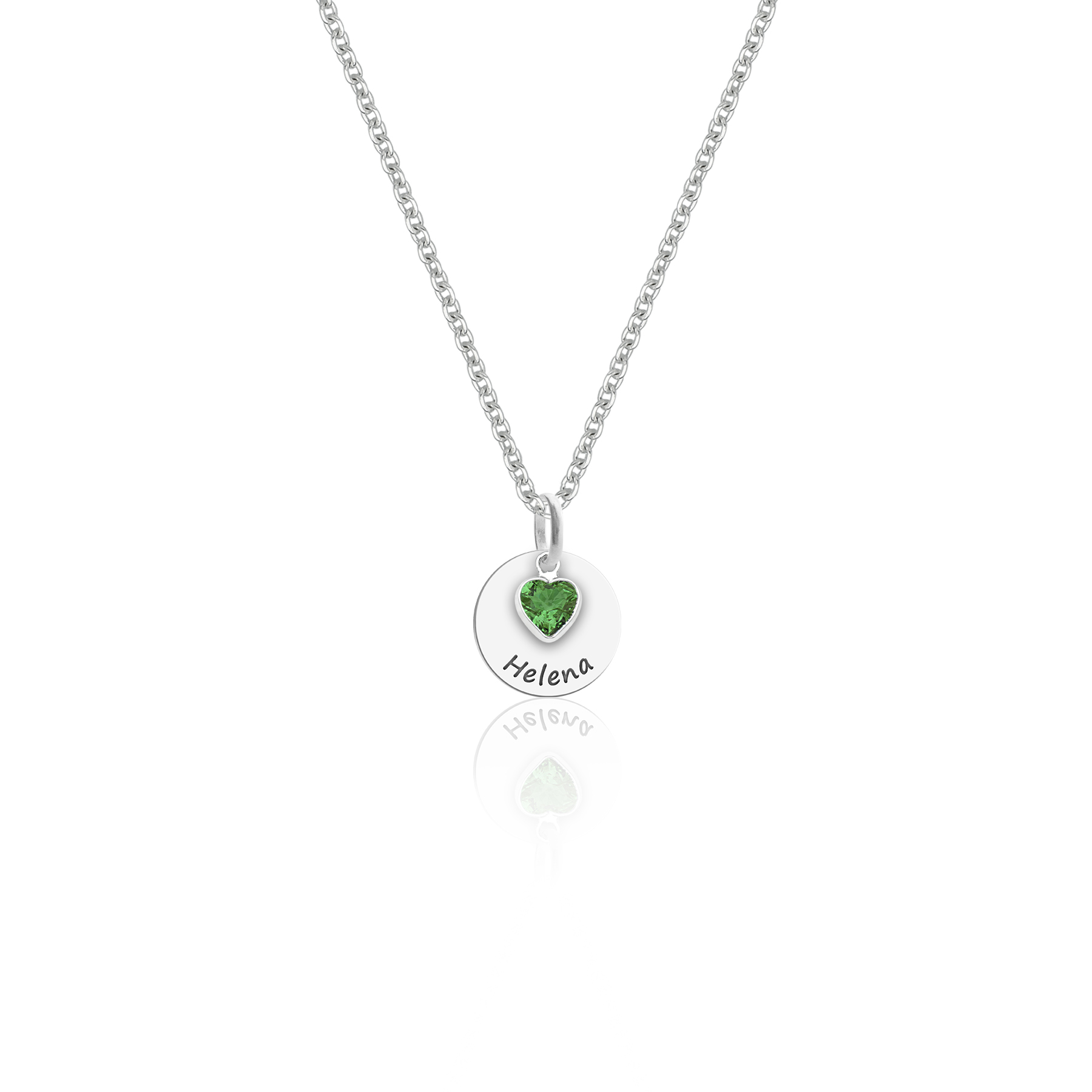 Colar Personalizado de Maio Coração Verde Esmeralda com Nome em Prata