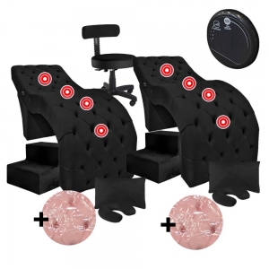 Kit 2 Maca para Estética Design Cílios com Massagem, 2 Capas e 1 Cadeira Mocho Veludo Preto SOFA STORE