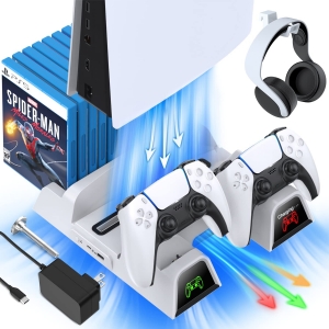 Estação de resfriamento com ventosa para PS5 com adaptador AC, estação de carregamento para controle PS5 para console PlayStation 5