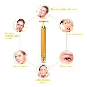 Massageador Facial Elétrico Gold 24k Harmonização Anti-rugas