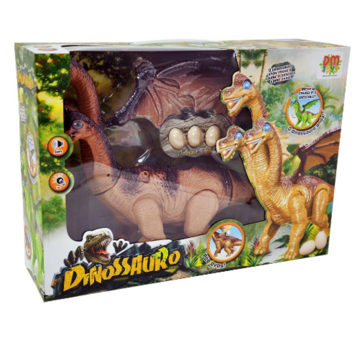 Dinossauro 3 Cabeças com Som/Luz e Põe Ovos
