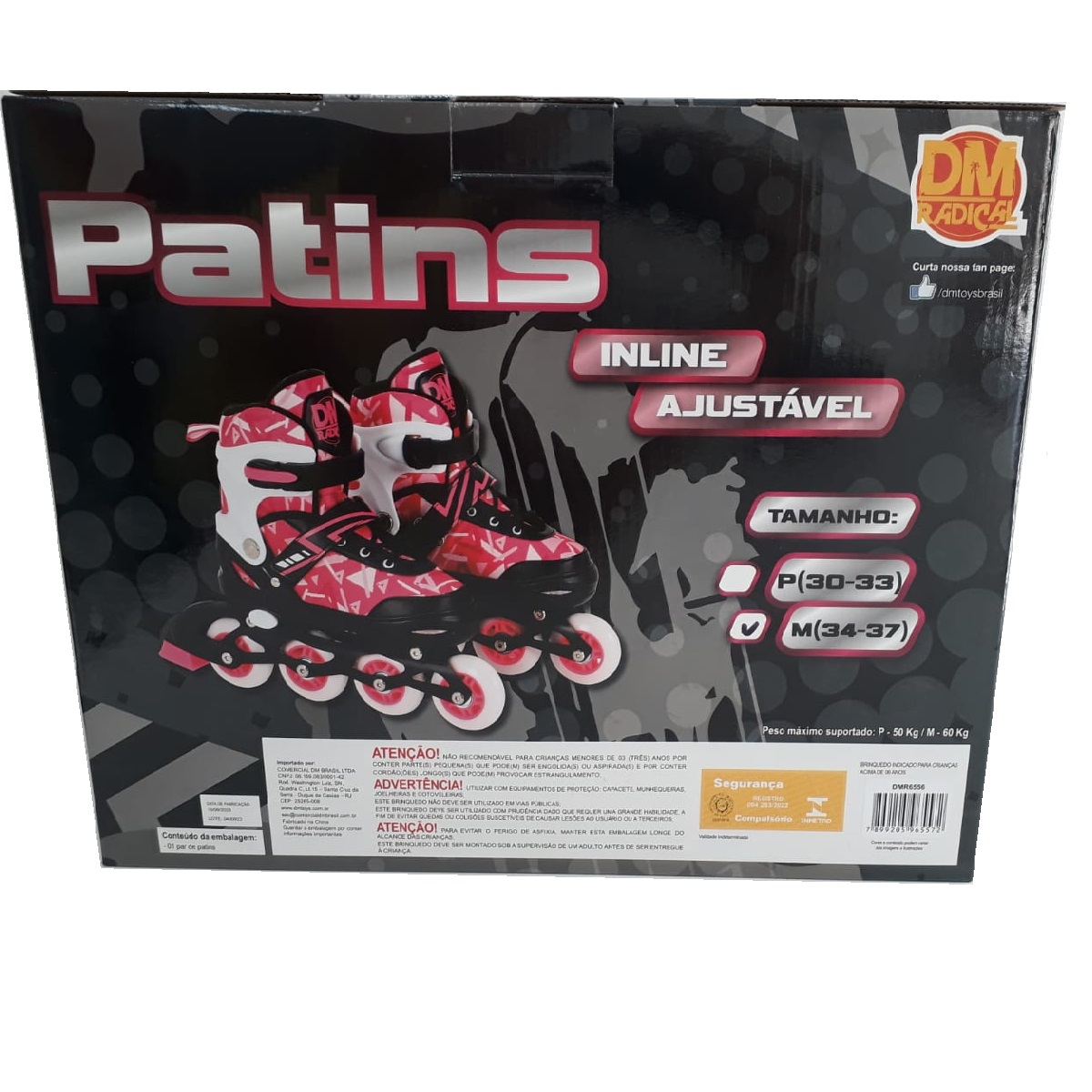 Patins Inline Ajustável Pink M (34-37) | Dm Toys