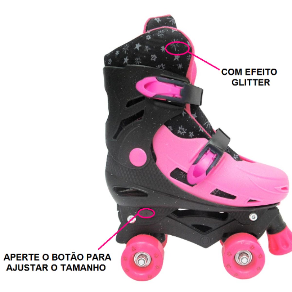 Patins Roller Ajustável | Pink Glitter 37 a 40