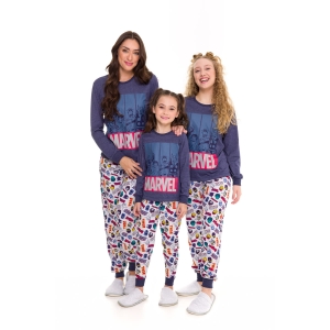 Pijama Longo Marvel modelo Família Infantil Menino